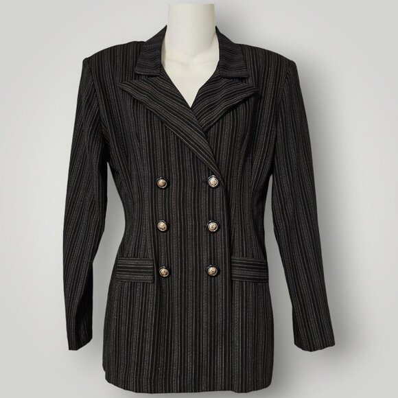 VTG Victoria Ashley Women's 5/6 Black Multi Striped Double-Breasted Blazer Jkt - Picture 5 of 16